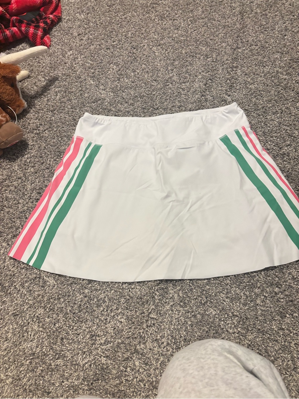 White Athletic Skort with Pink and Green Side Stripes